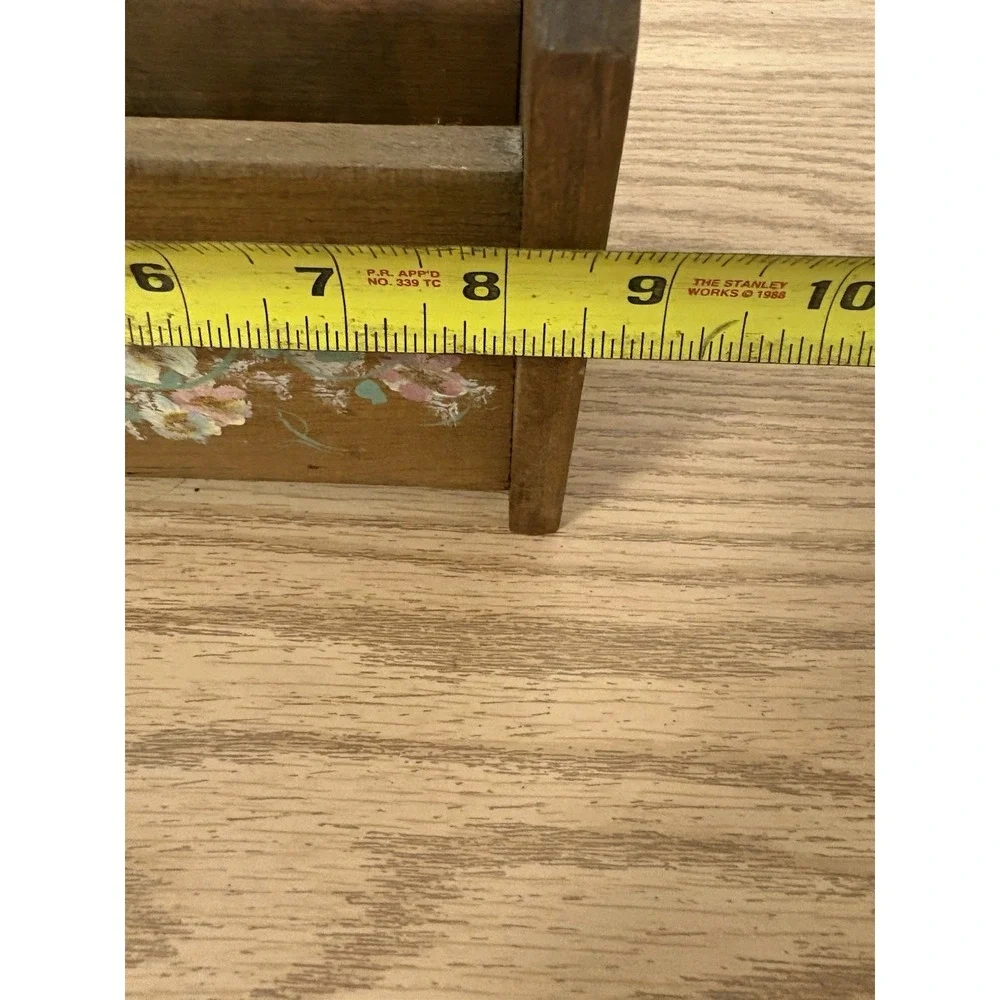 Vintage Small Wooden Carpenter  Makeup Caddy Carrier Rustic Box Floral